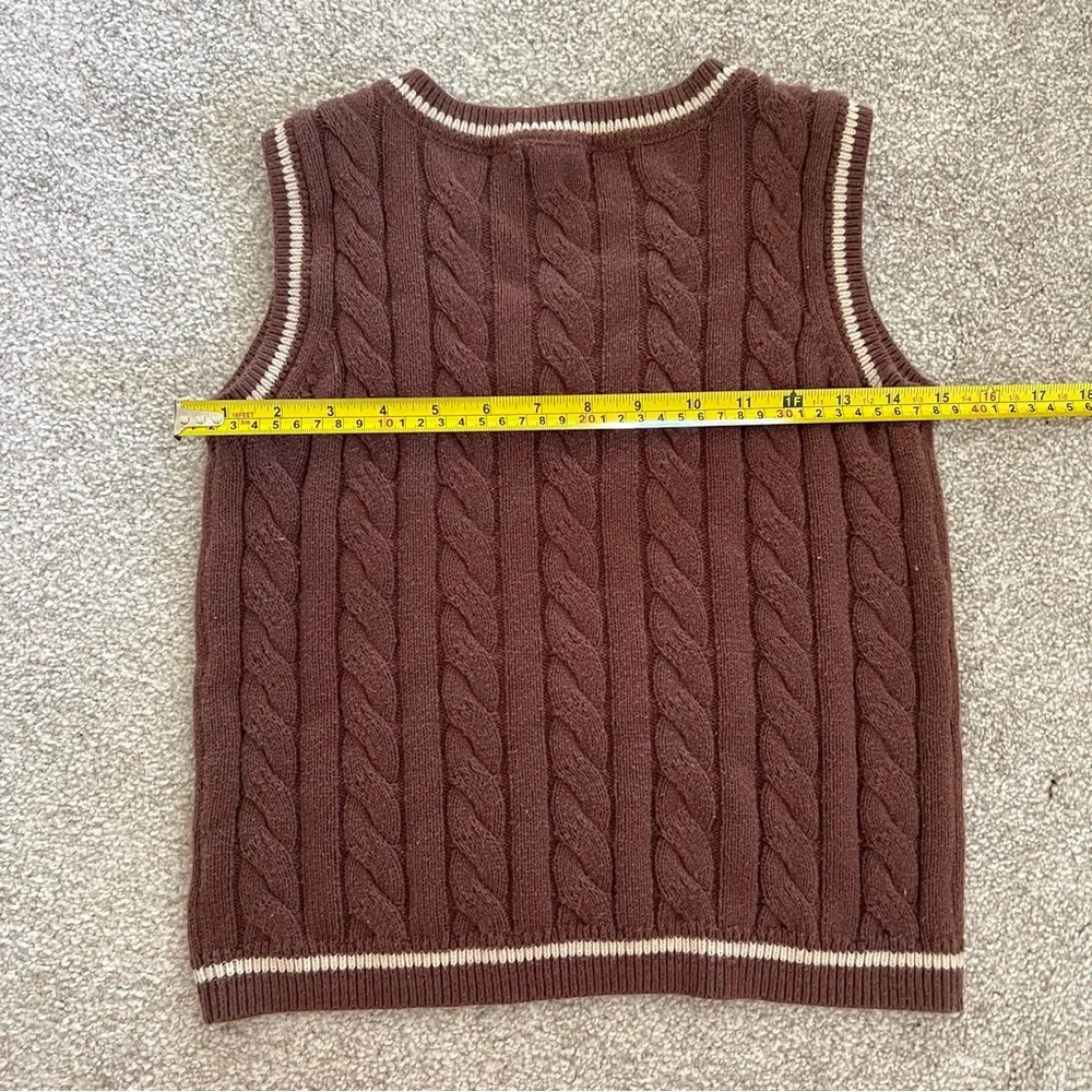 Full Tilt Brown and Cream Cotton Cable Knit V-neck Sweater Vest - Picture 6 of 6
